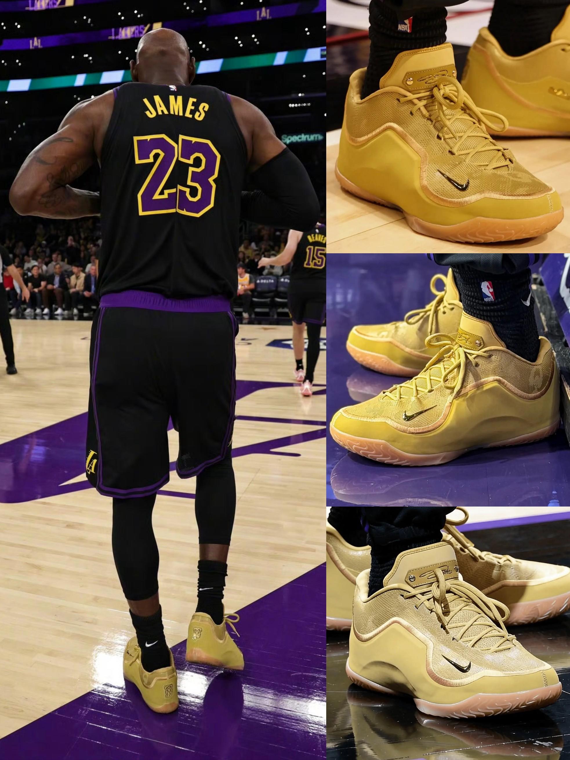 詹姆斯穿着跻身王座配色Lebron23,得到21分6篮板4助攻2盖帽!